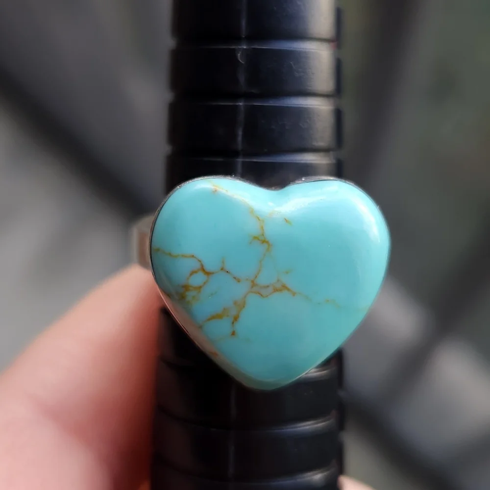 Handmade Sterling Silver 925 Turquoise Heart Ring Size 8